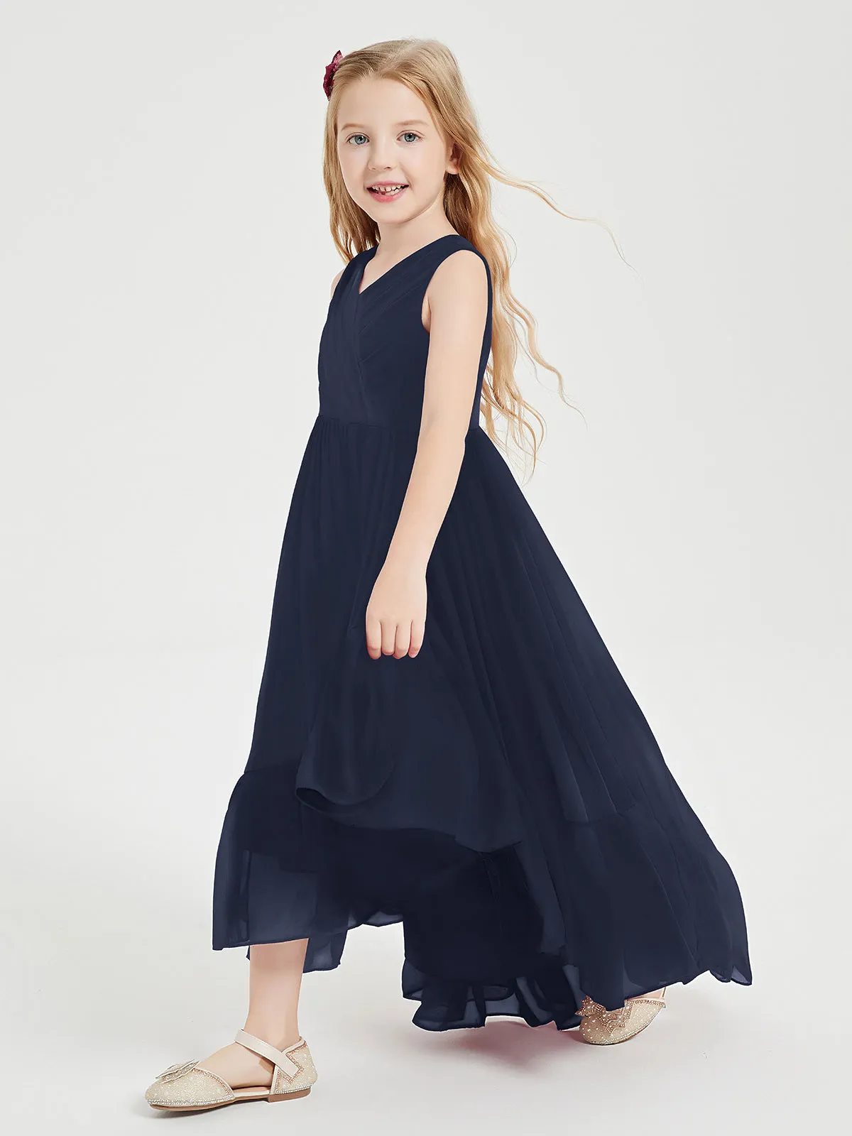 Boho Junior Bridesmaid Dresses Cascading Skirt Dark Navy