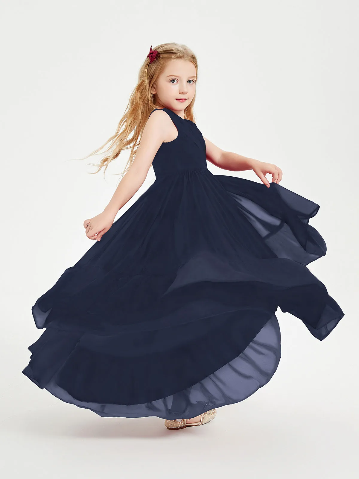 Boho Junior Bridesmaid Dresses Cascading Skirt Dark Navy