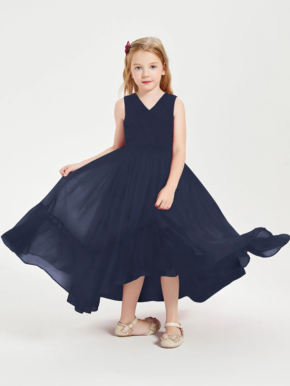 Boho Junior Bridesmaid Dresses Cascading Skirt Dark Navy