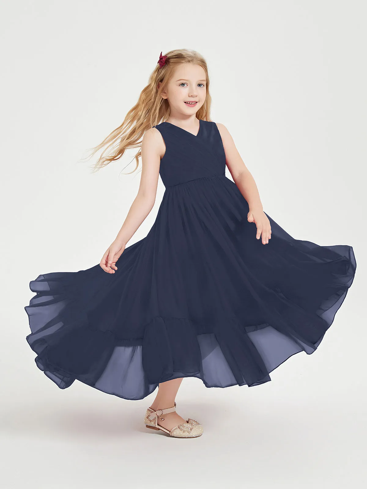 Boho Junior Bridesmaid Dresses Cascading Skirt Dark Navy