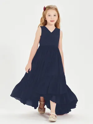 Boho Junior Bridesmaid Dresses Cascading Skirt Dark Navy