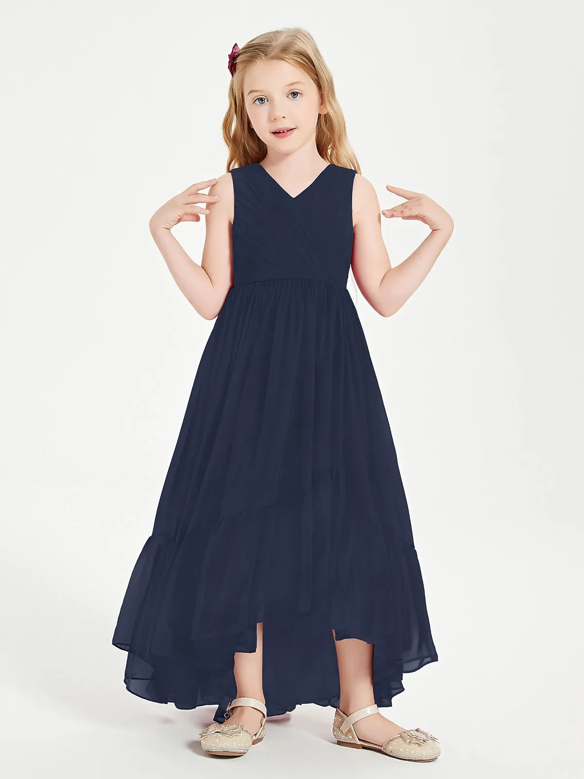 Boho Junior Bridesmaid Dresses Cascading Skirt Dark Navy