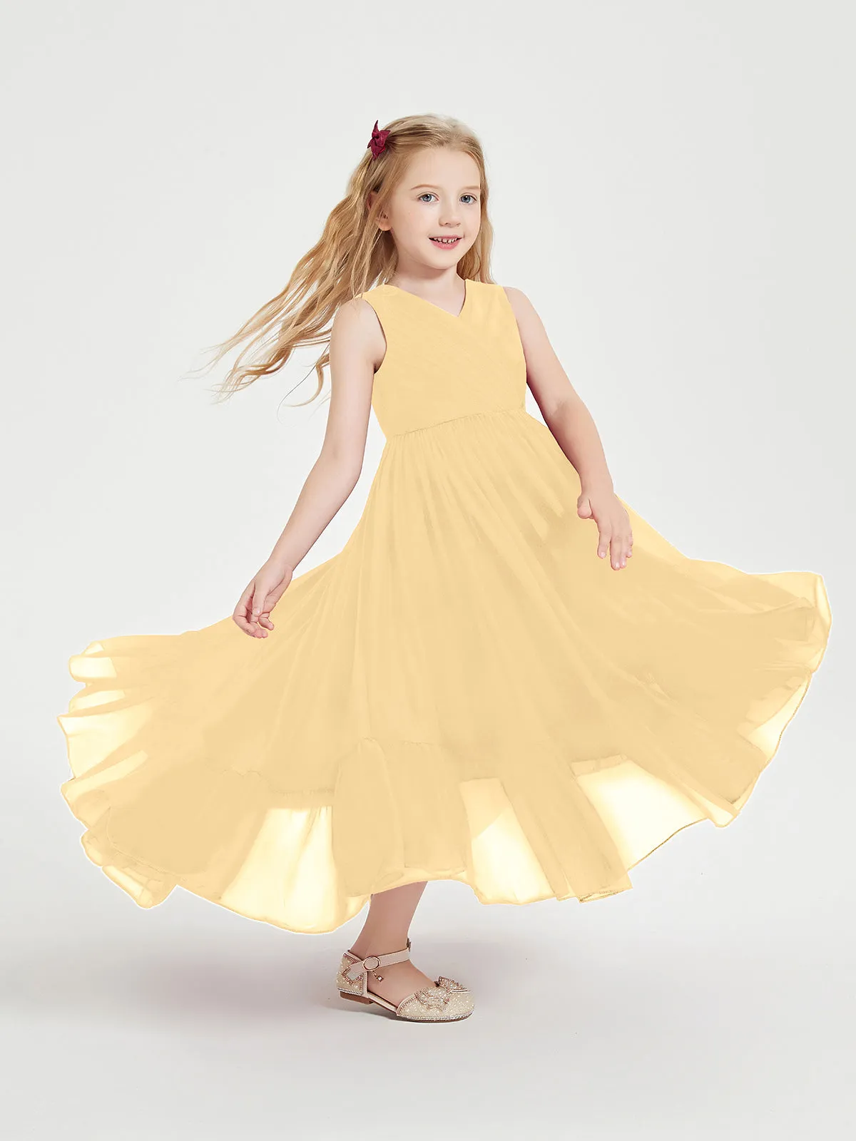 Boho Junior Bridesmaid Dresses Cascading Skirt Gold