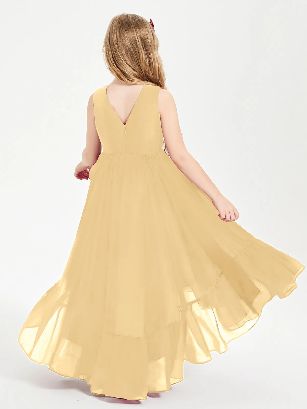 Boho Junior Bridesmaid Dresses Cascading Skirt Gold