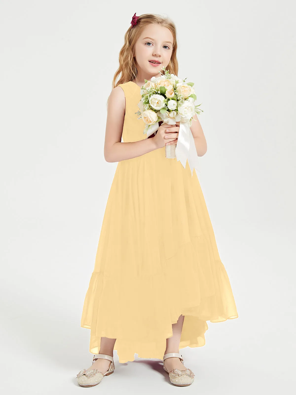 Boho Junior Bridesmaid Dresses Cascading Skirt Gold