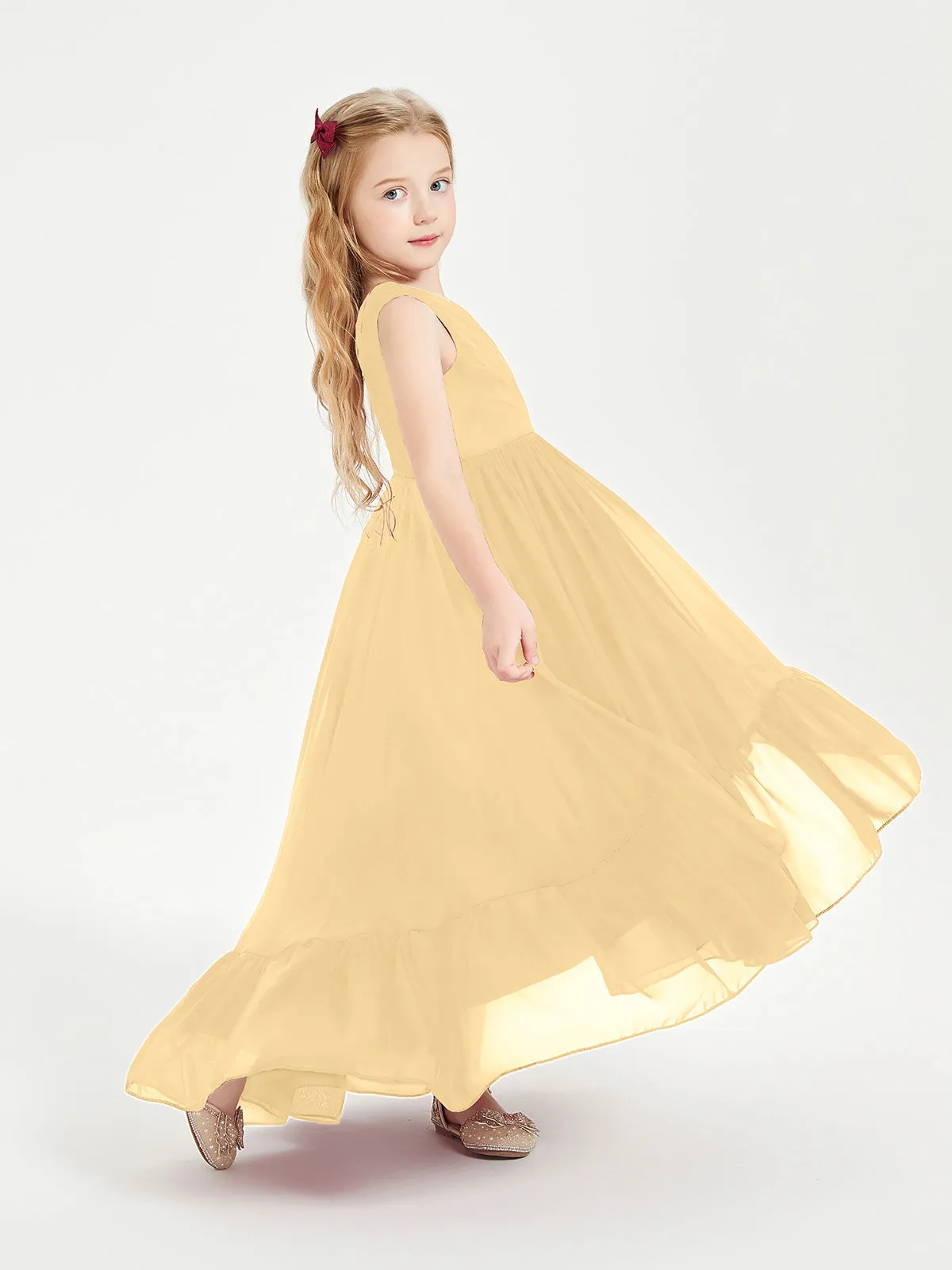 Boho Junior Bridesmaid Dresses Cascading Skirt Gold