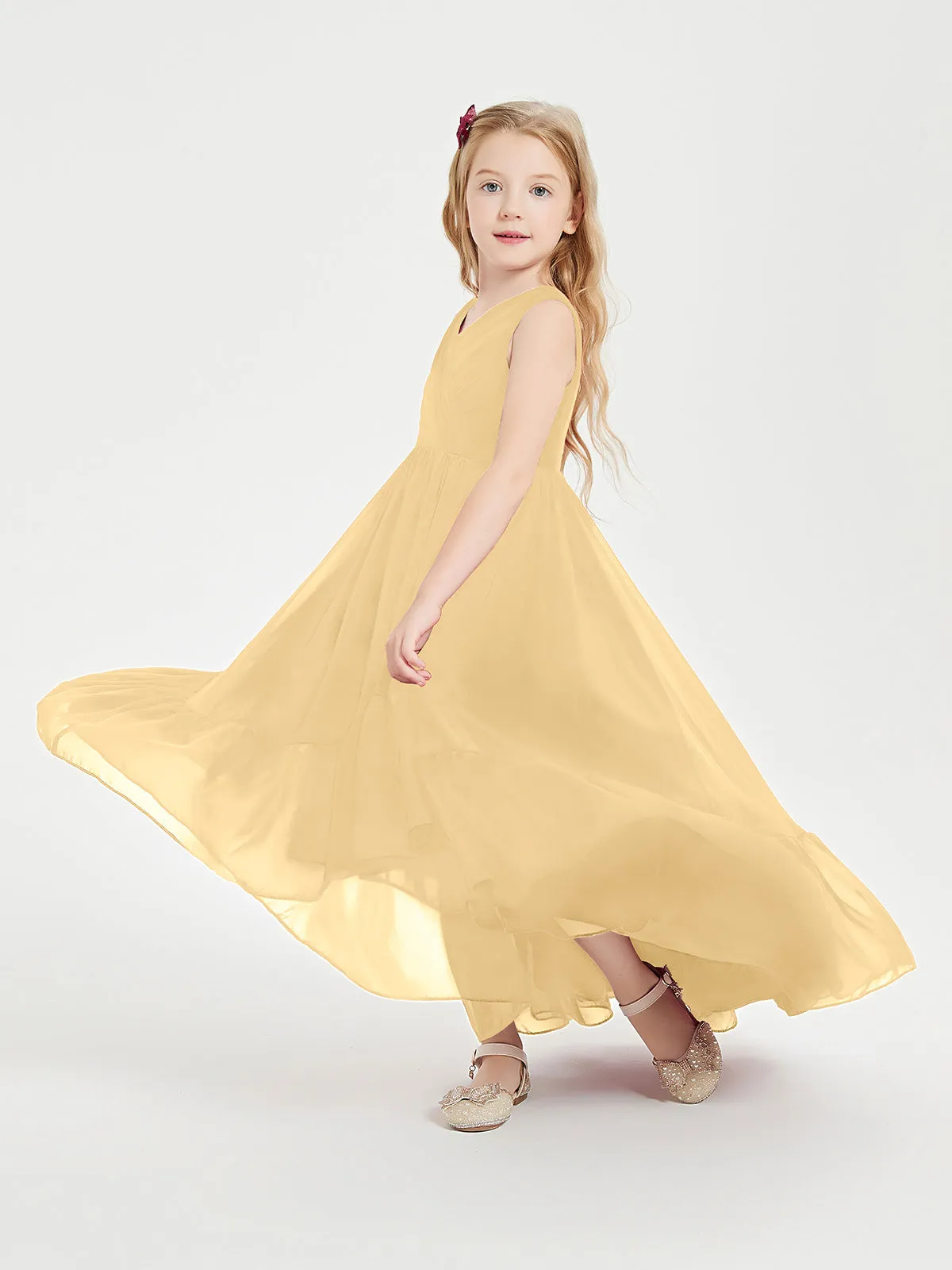 Boho Junior Bridesmaid Dresses Cascading Skirt Gold