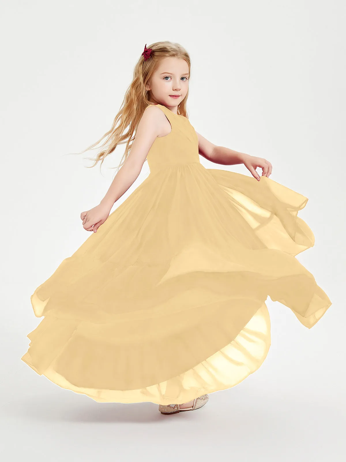 Boho Junior Bridesmaid Dresses Cascading Skirt Gold