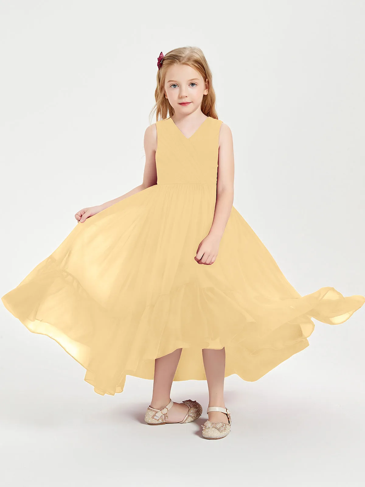 Boho Junior Bridesmaid Dresses Cascading Skirt Gold