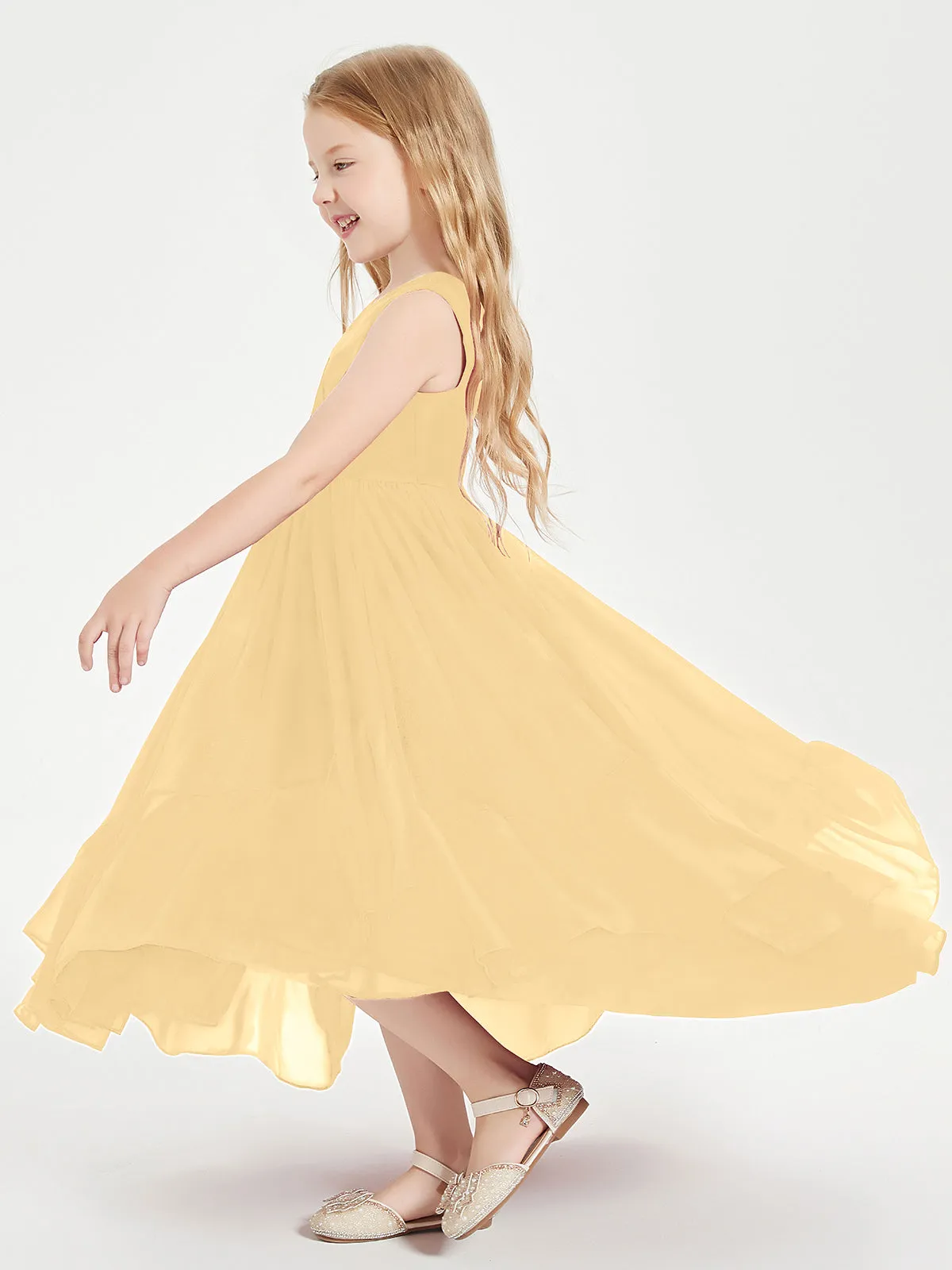 Boho Junior Bridesmaid Dresses Cascading Skirt Gold