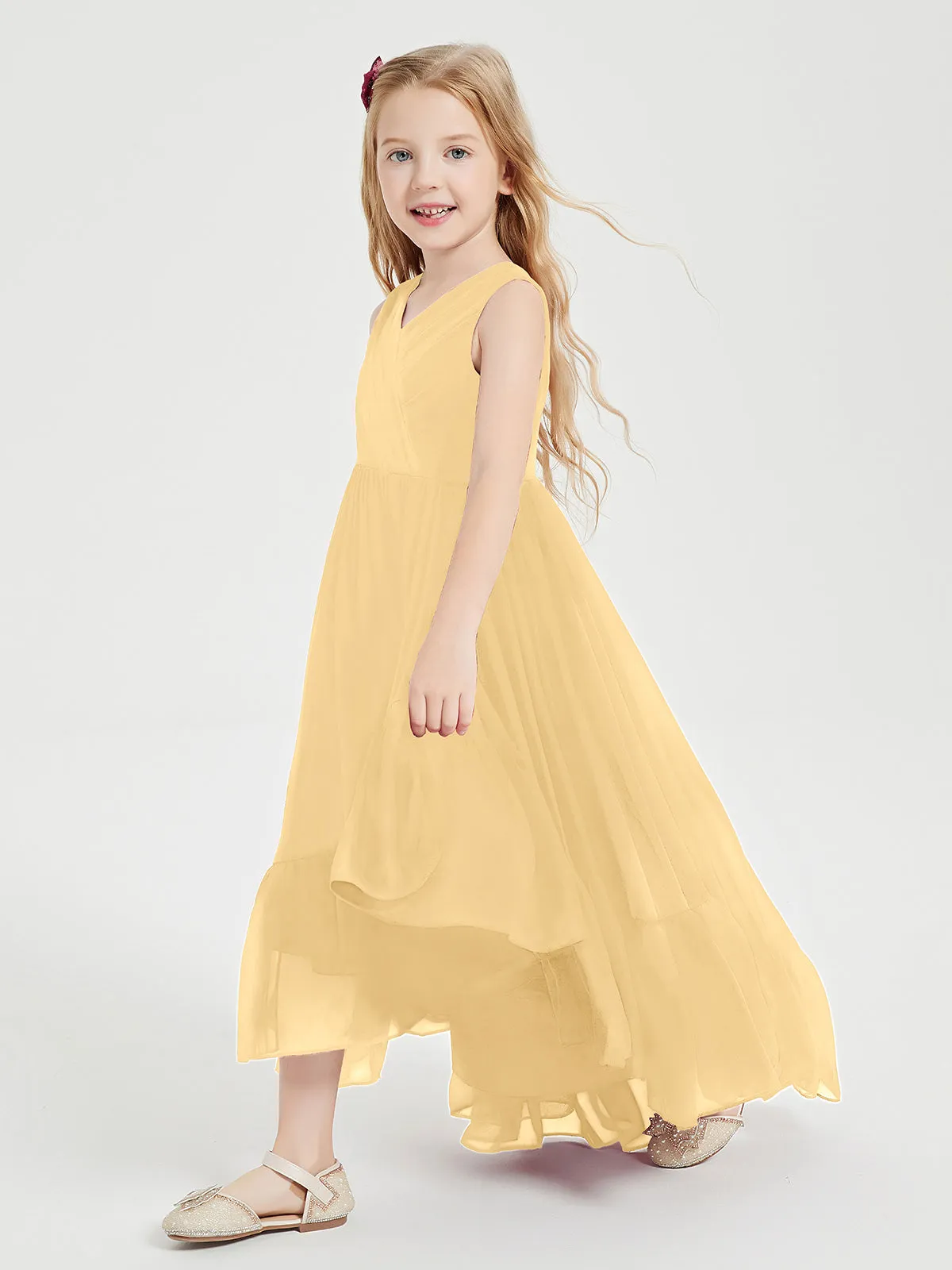 Boho Junior Bridesmaid Dresses Cascading Skirt Gold