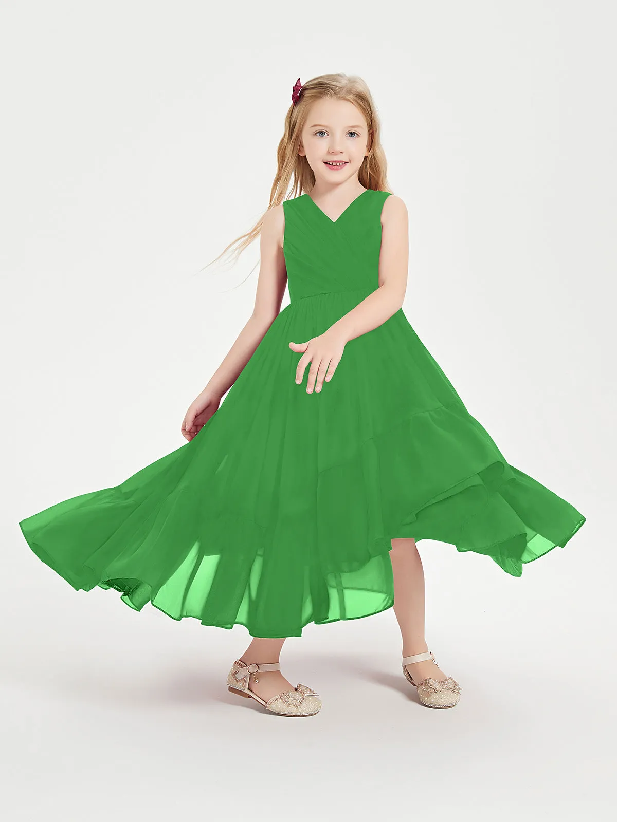 Boho Junior Bridesmaid Dresses Cascading Skirt Green