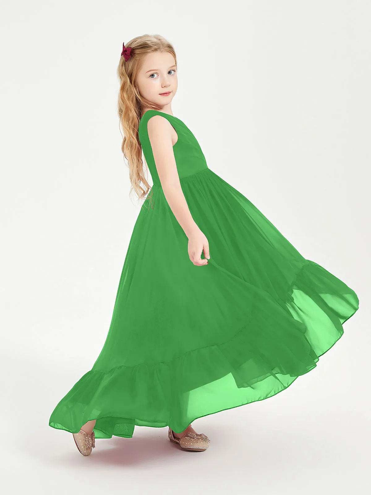 Boho Junior Bridesmaid Dresses Cascading Skirt Green