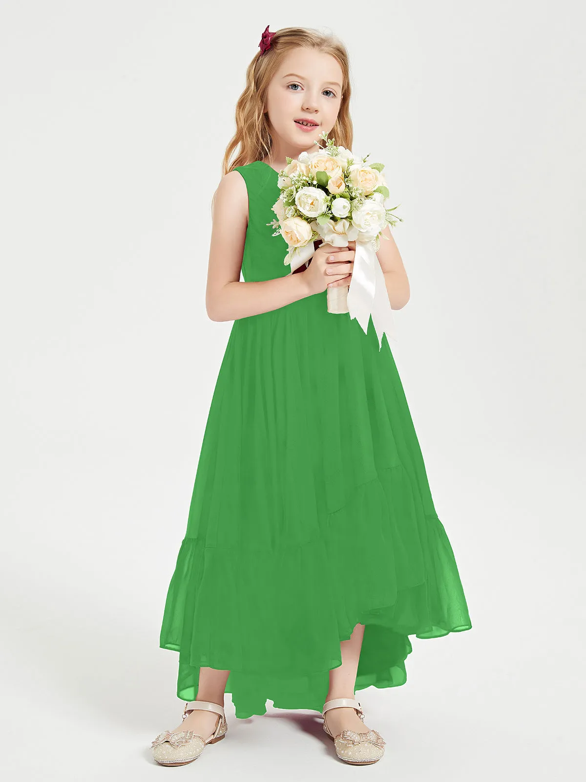 Boho Junior Bridesmaid Dresses Cascading Skirt Green