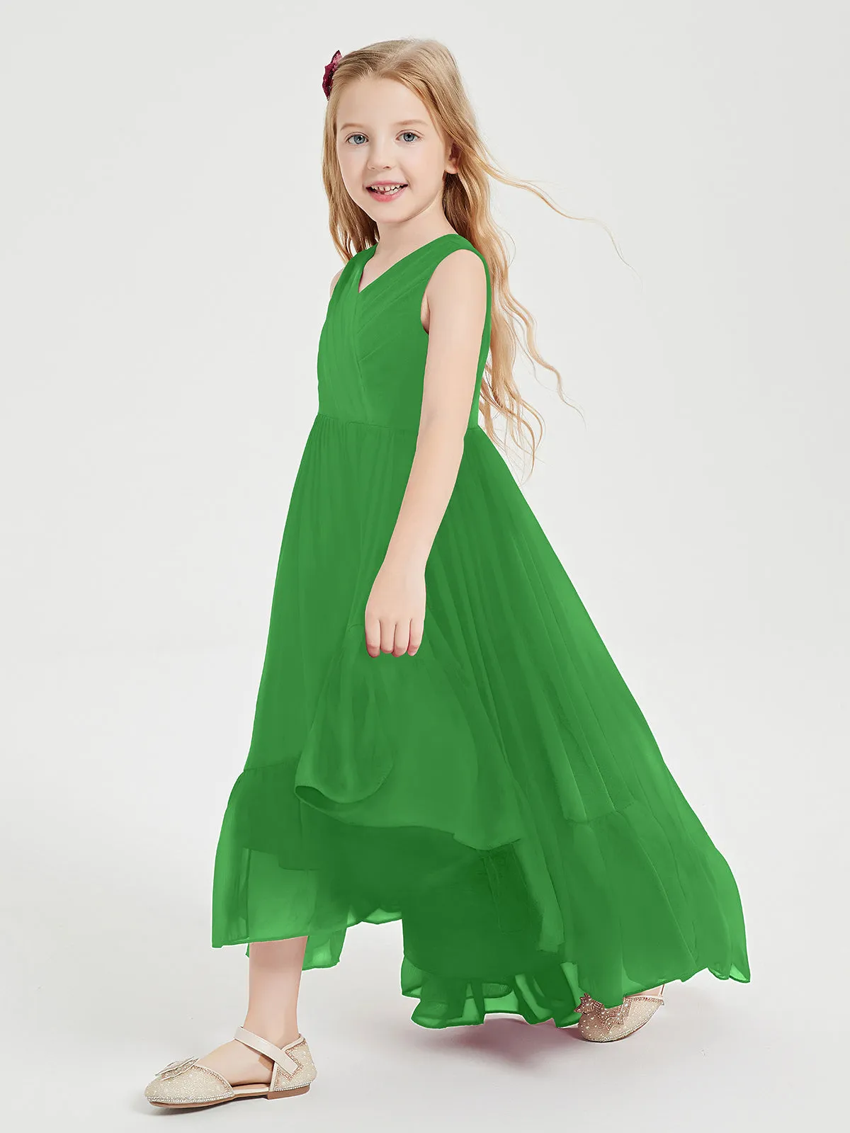 Boho Junior Bridesmaid Dresses Cascading Skirt Green