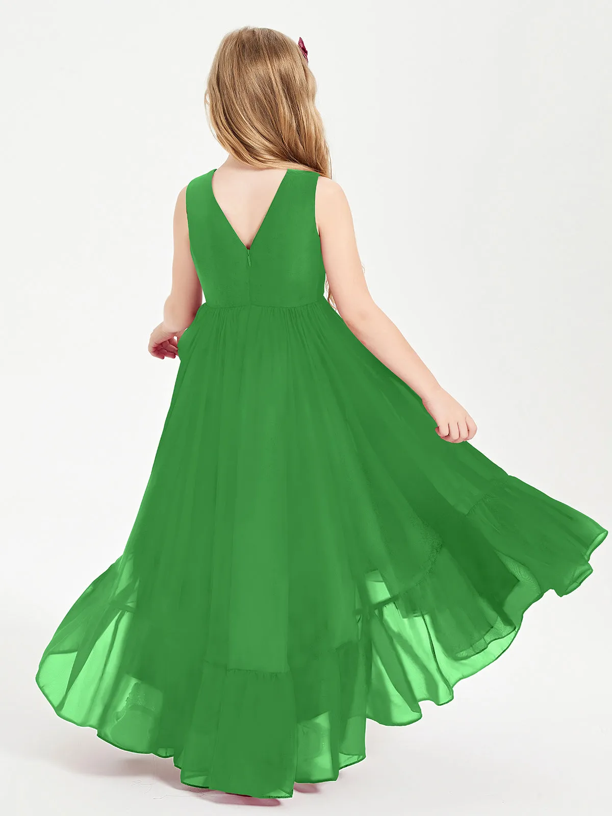 Boho Junior Bridesmaid Dresses Cascading Skirt Green