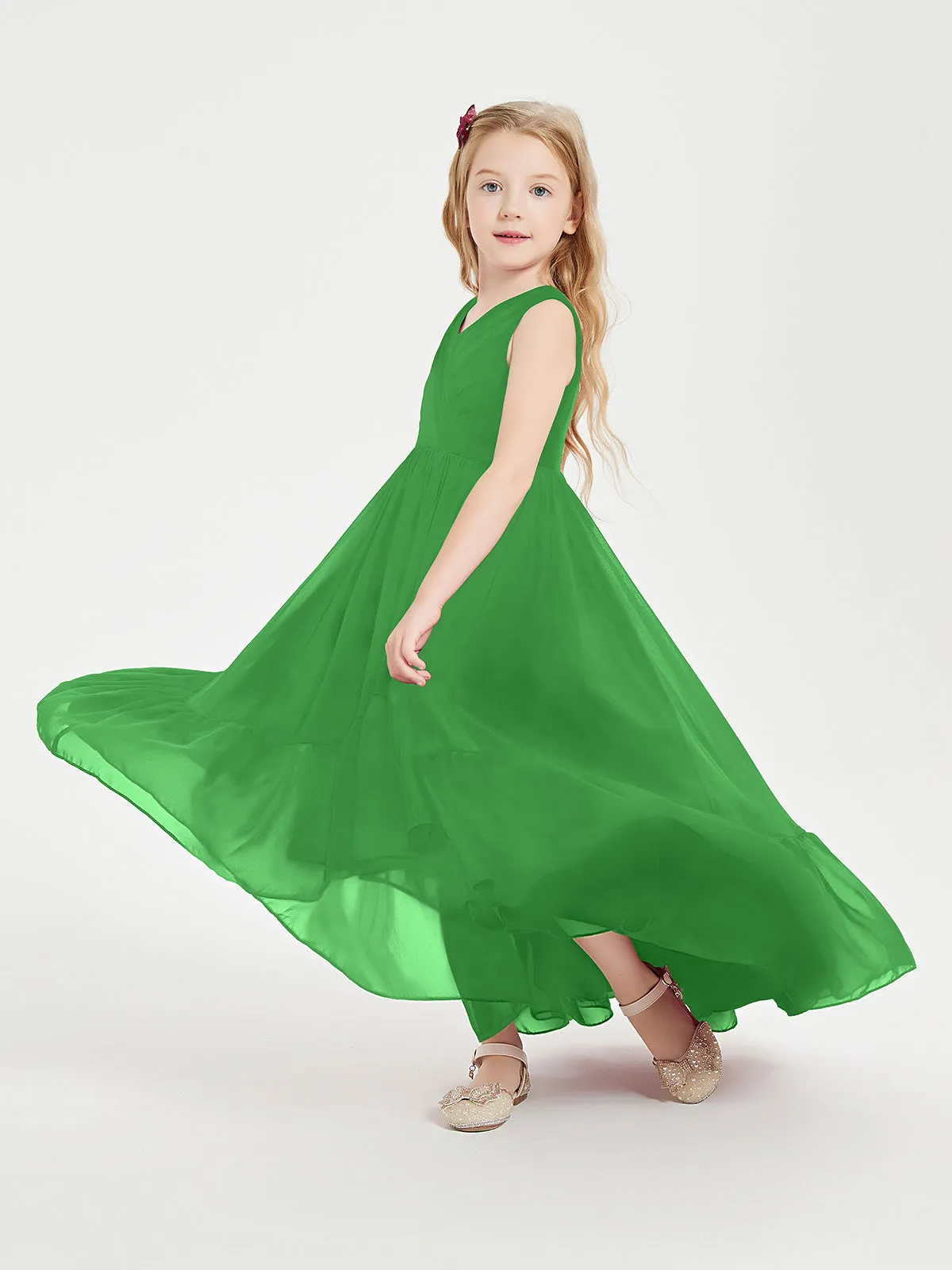 Boho Junior Bridesmaid Dresses Cascading Skirt Green