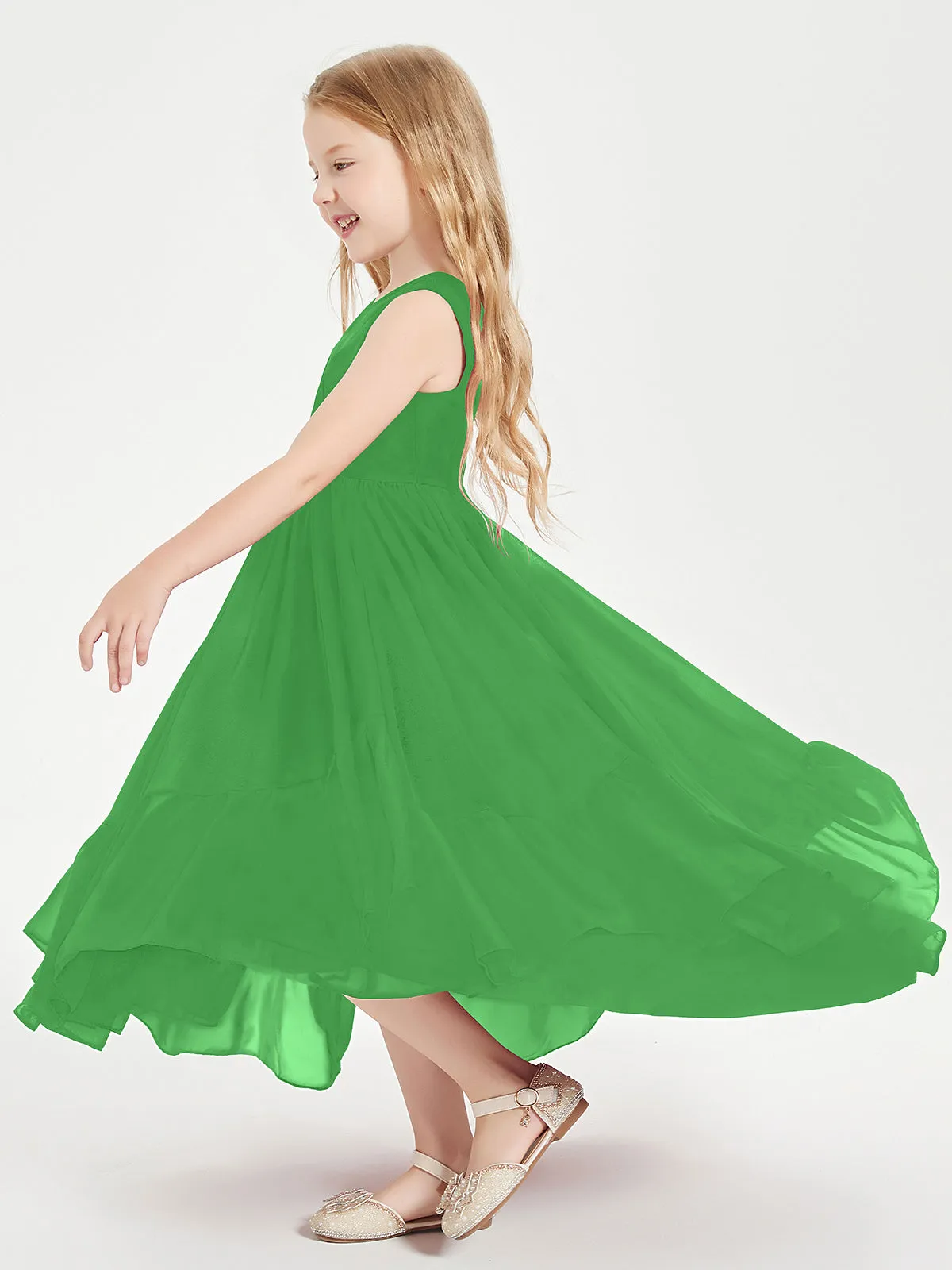 Boho Junior Bridesmaid Dresses Cascading Skirt Green