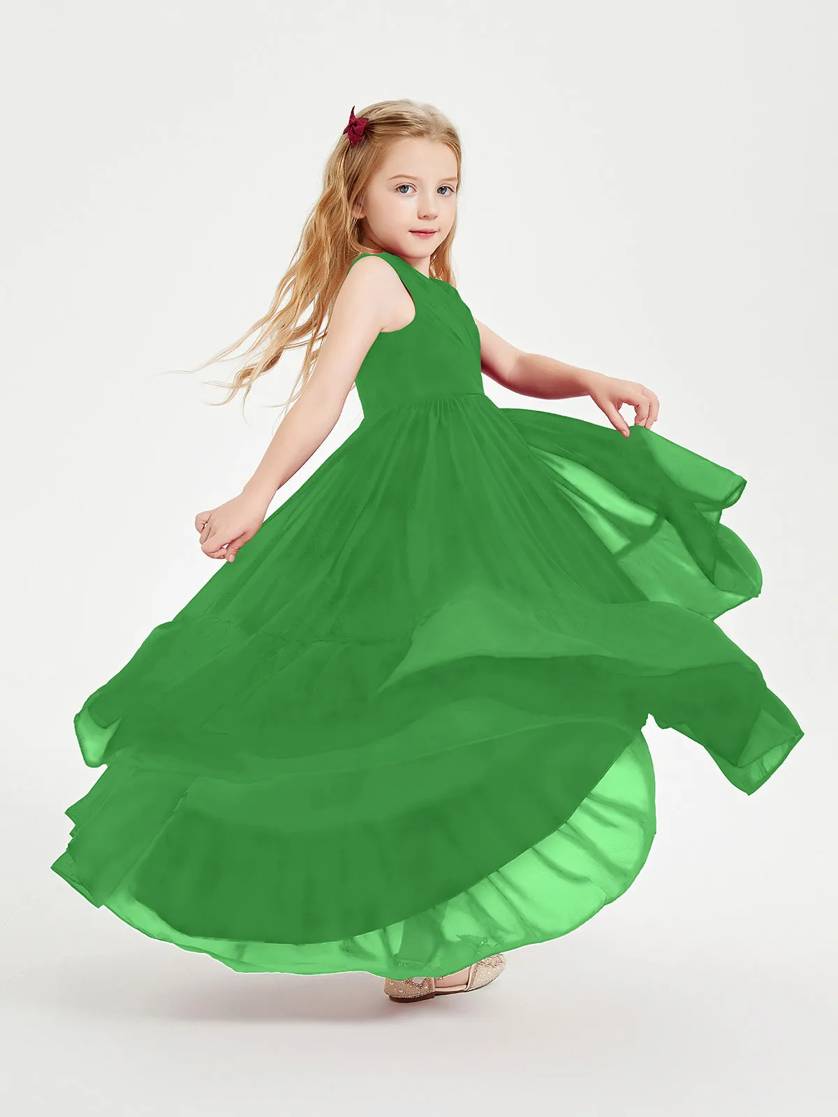 Boho Junior Bridesmaid Dresses Cascading Skirt Green