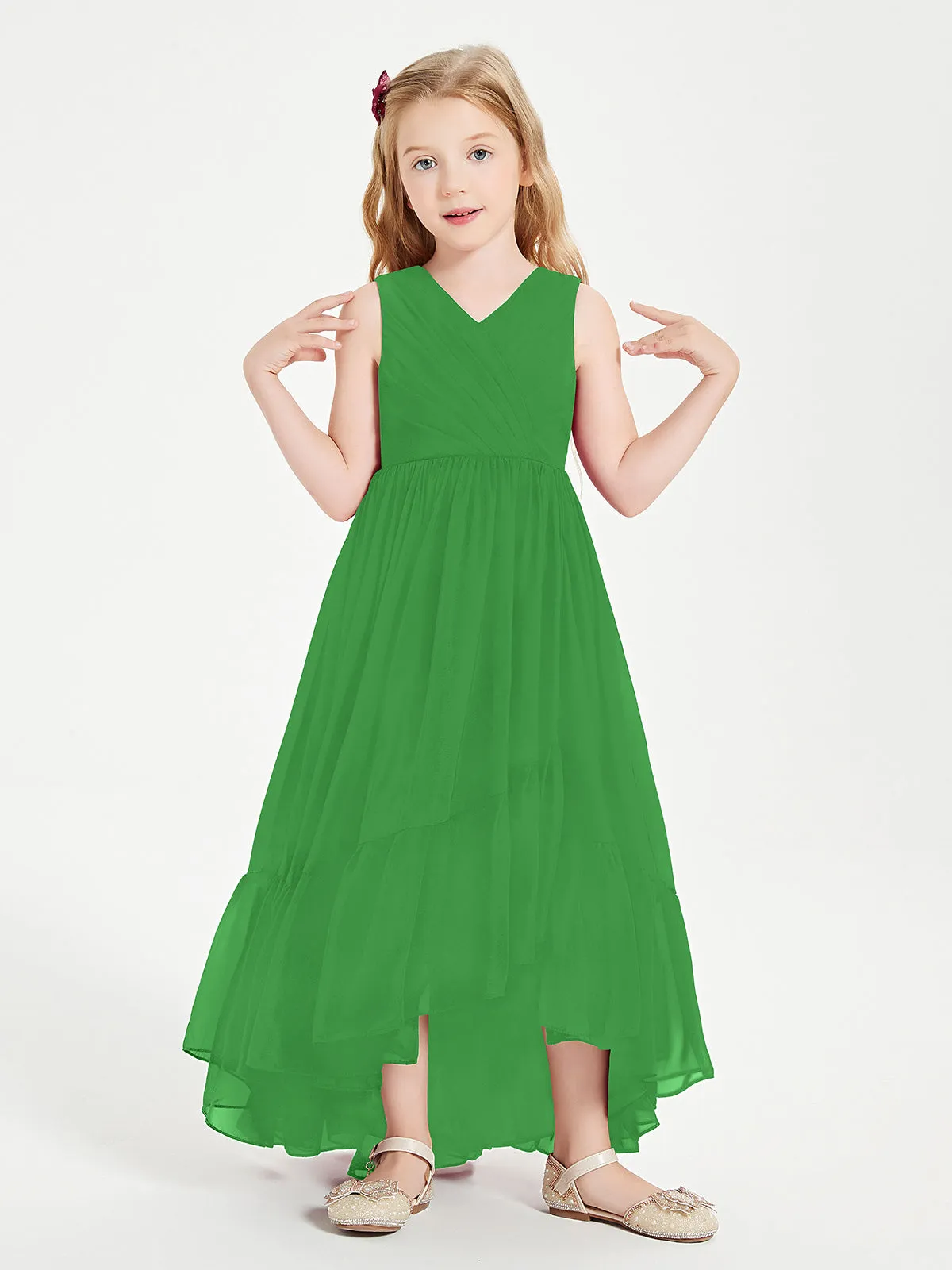 Boho Junior Bridesmaid Dresses Cascading Skirt Green