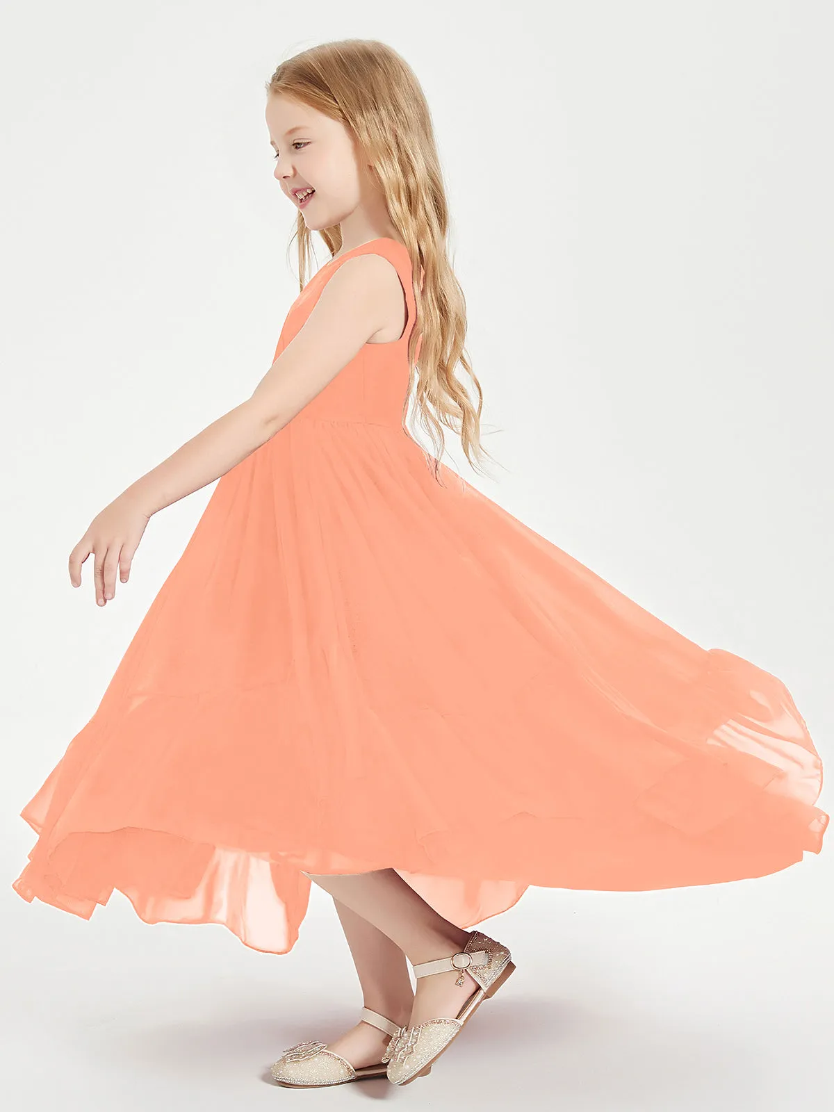 Boho Junior Bridesmaid Dresses Cascading Skirt Papaya