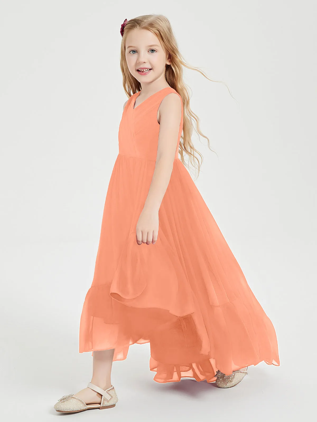 Boho Junior Bridesmaid Dresses Cascading Skirt Papaya