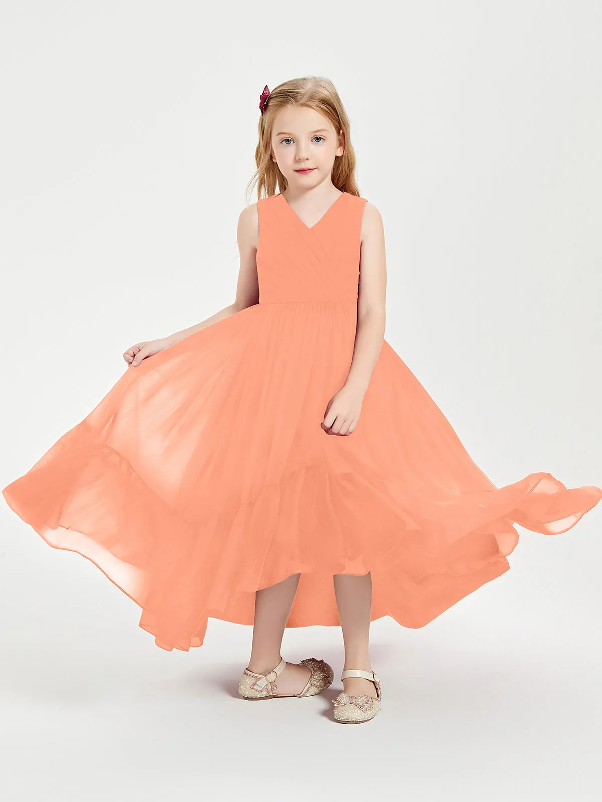 Boho Junior Bridesmaid Dresses Cascading Skirt Papaya