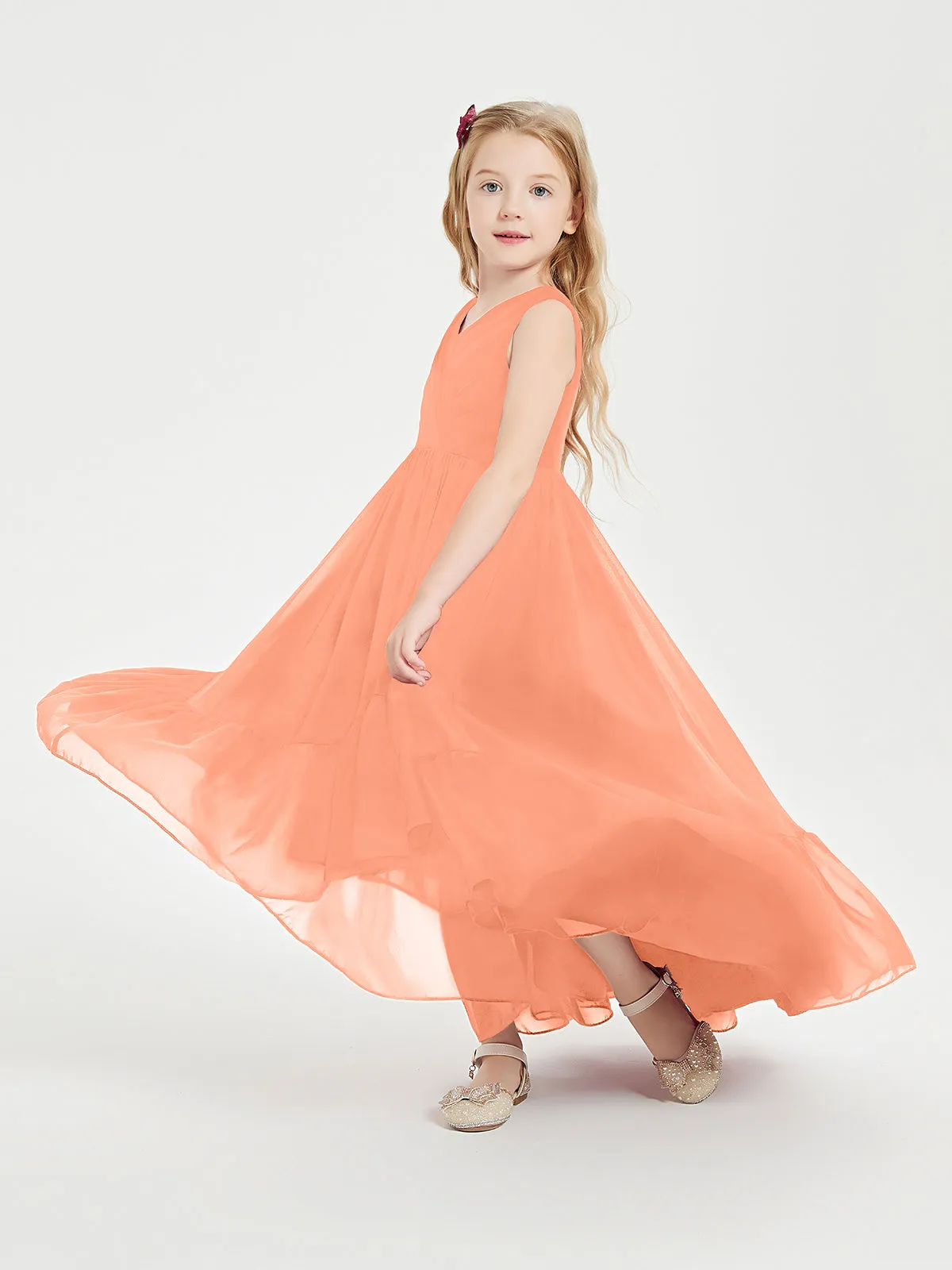 Boho Junior Bridesmaid Dresses Cascading Skirt Papaya