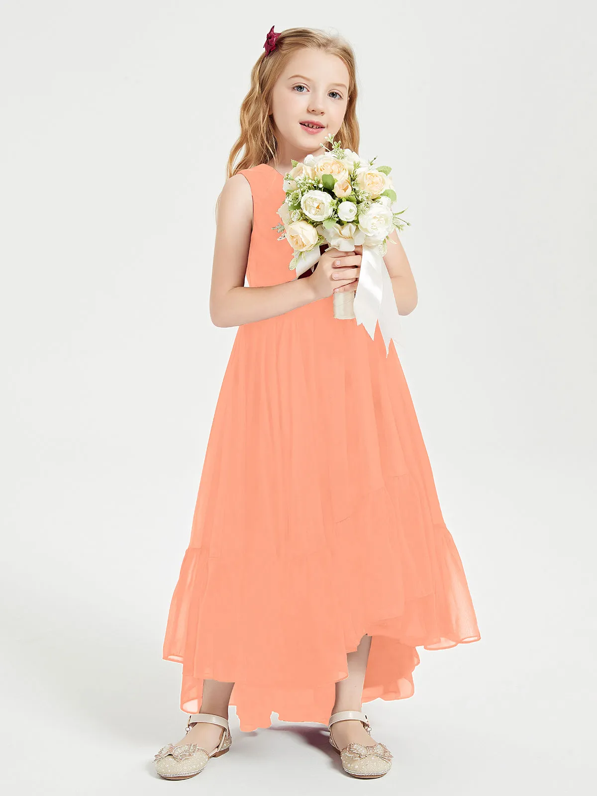 Boho Junior Bridesmaid Dresses Cascading Skirt Papaya