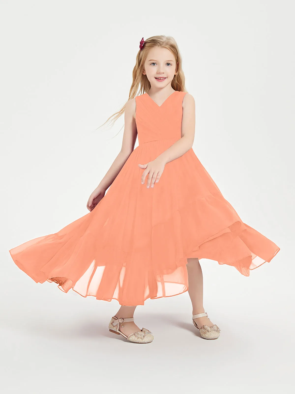 Boho Junior Bridesmaid Dresses Cascading Skirt Papaya