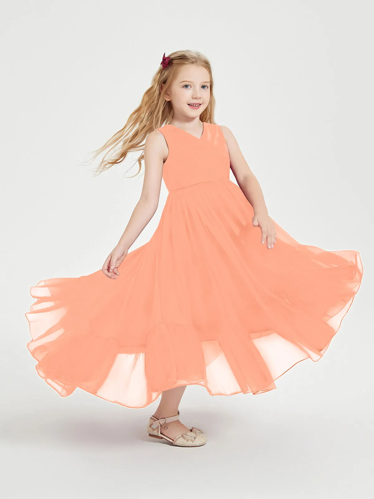 Boho Junior Bridesmaid Dresses Cascading Skirt Papaya