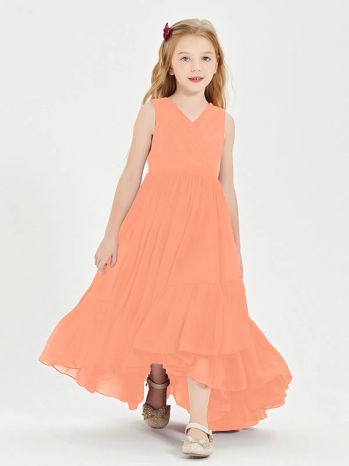 Boho Junior Bridesmaid Dresses Cascading Skirt Papaya