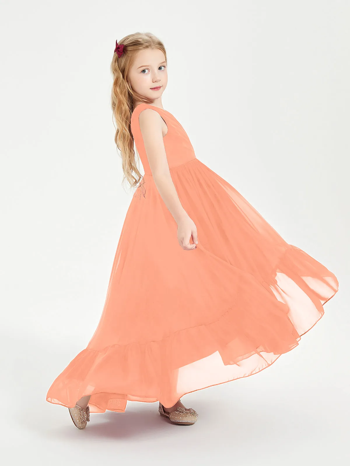 Boho Junior Bridesmaid Dresses Cascading Skirt Papaya