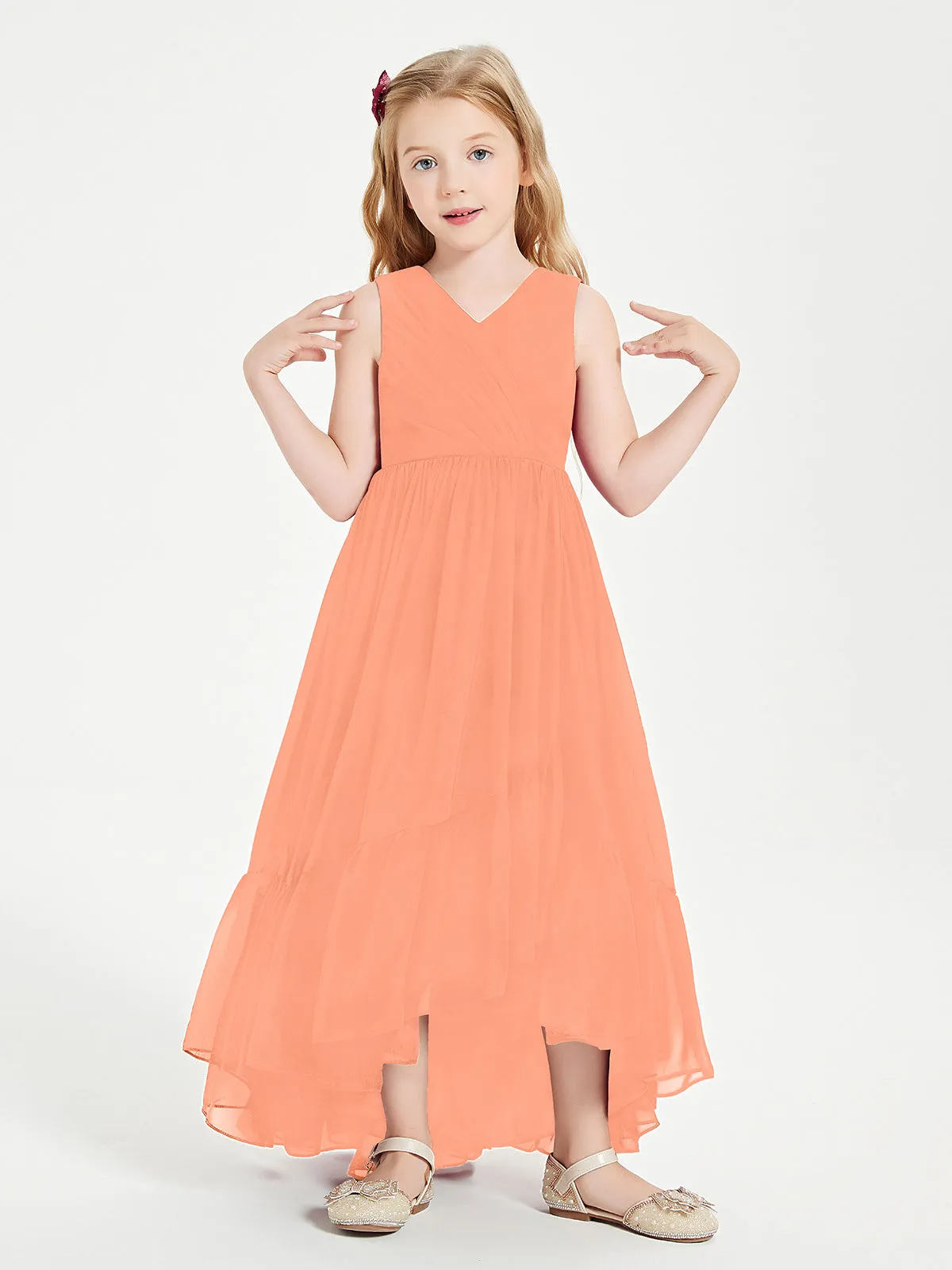 Boho Junior Bridesmaid Dresses Cascading Skirt Papaya