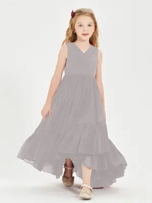 Boho Junior Bridesmaid Dresses Cascading Skirt Silver