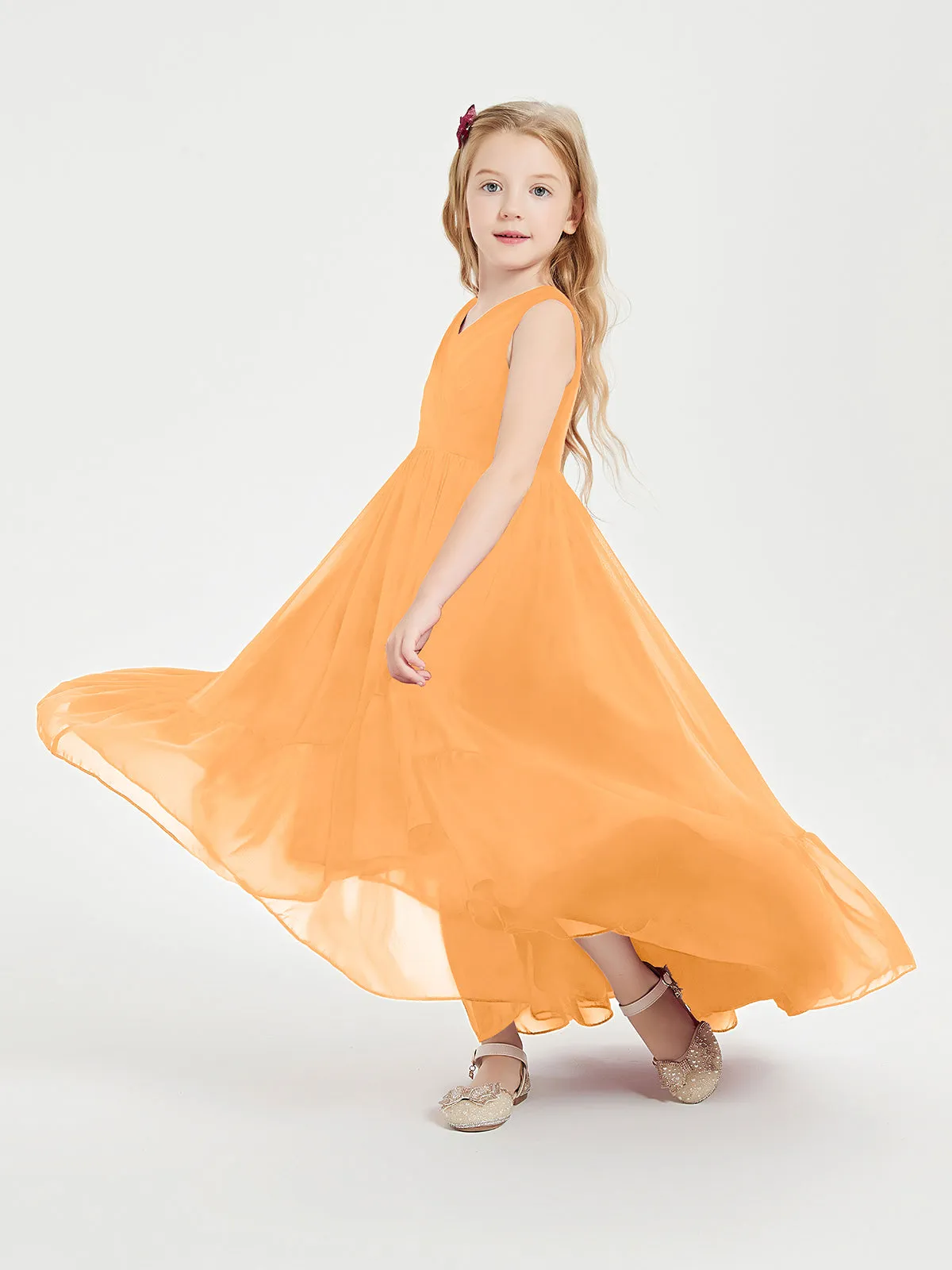 Boho Junior Bridesmaid Dresses Cascading Skirt Tangerine