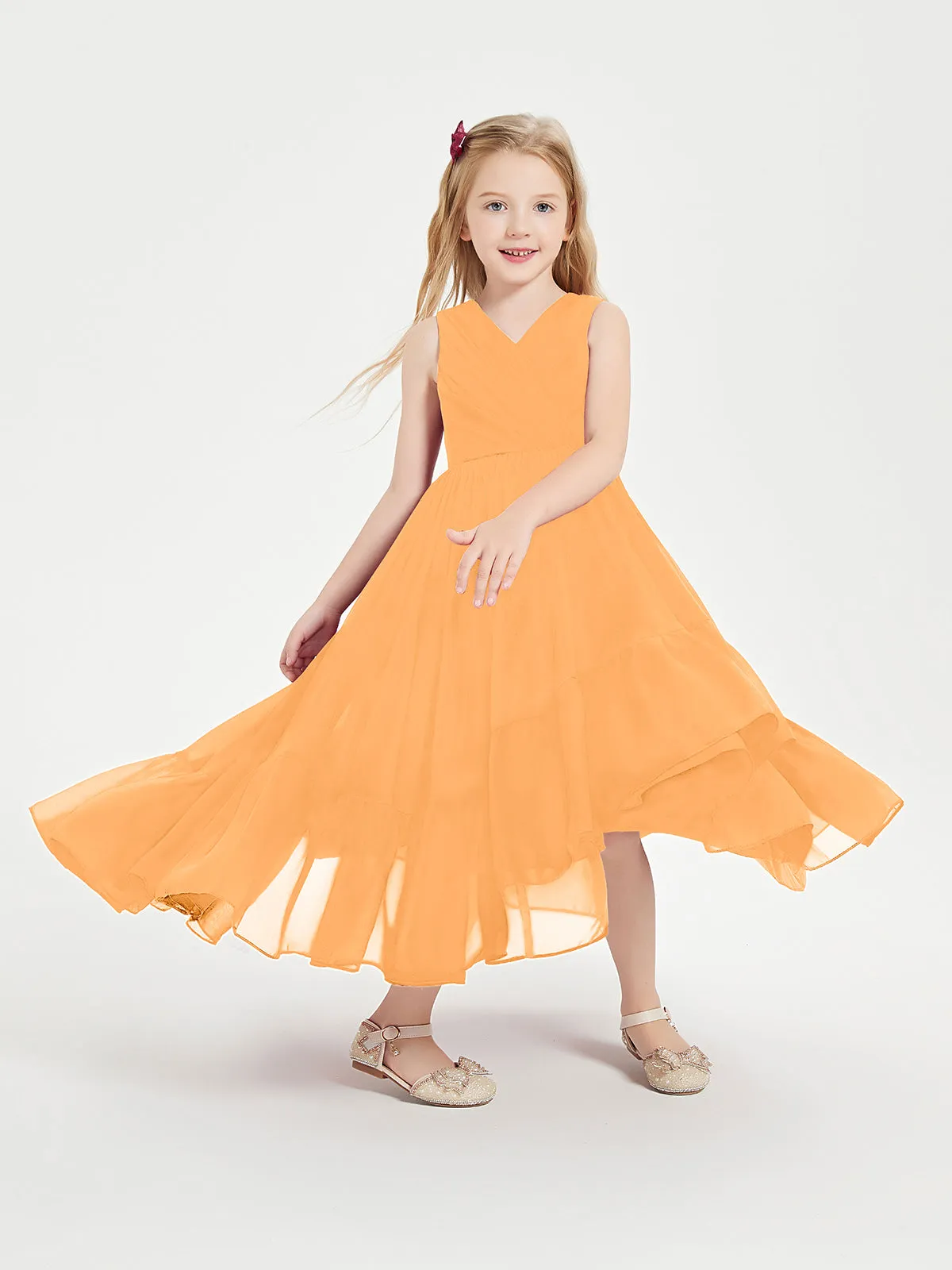 Boho Junior Bridesmaid Dresses Cascading Skirt Tangerine