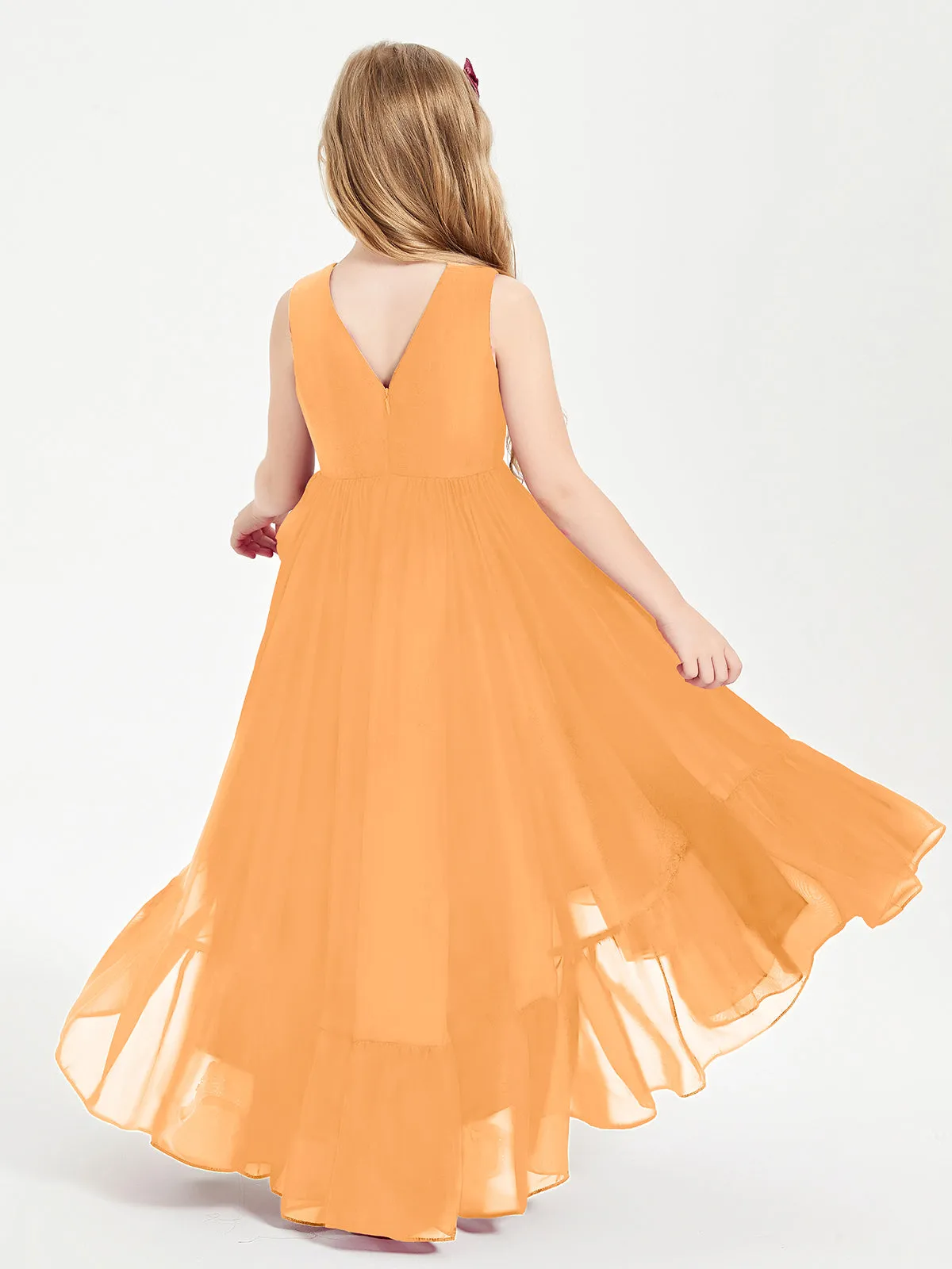 Boho Junior Bridesmaid Dresses Cascading Skirt Tangerine