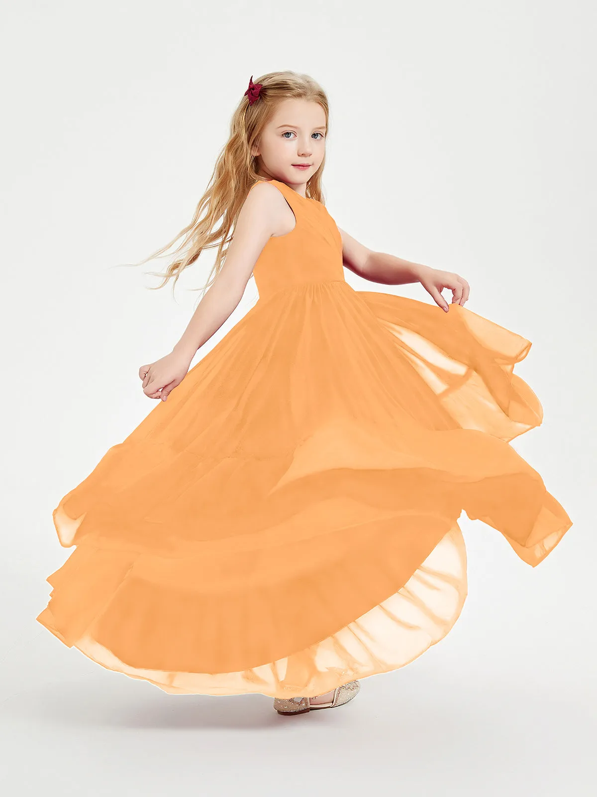 Boho Junior Bridesmaid Dresses Cascading Skirt Tangerine