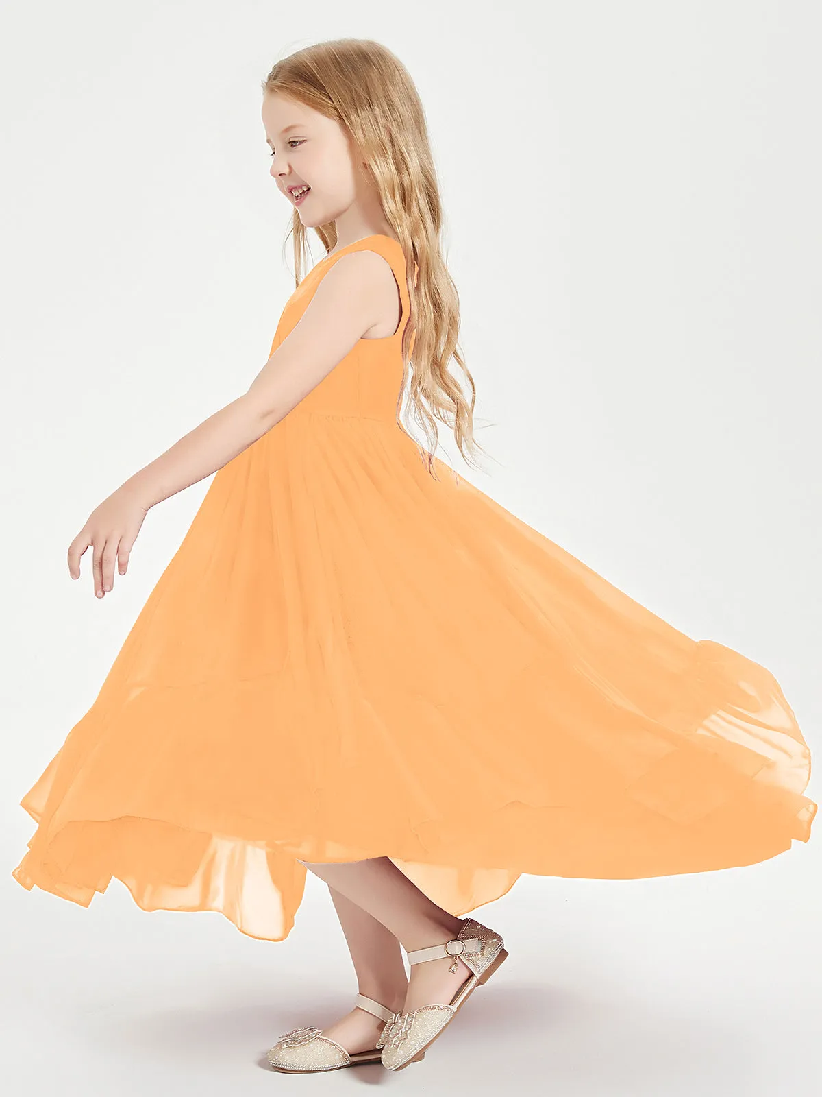 Boho Junior Bridesmaid Dresses Cascading Skirt Tangerine