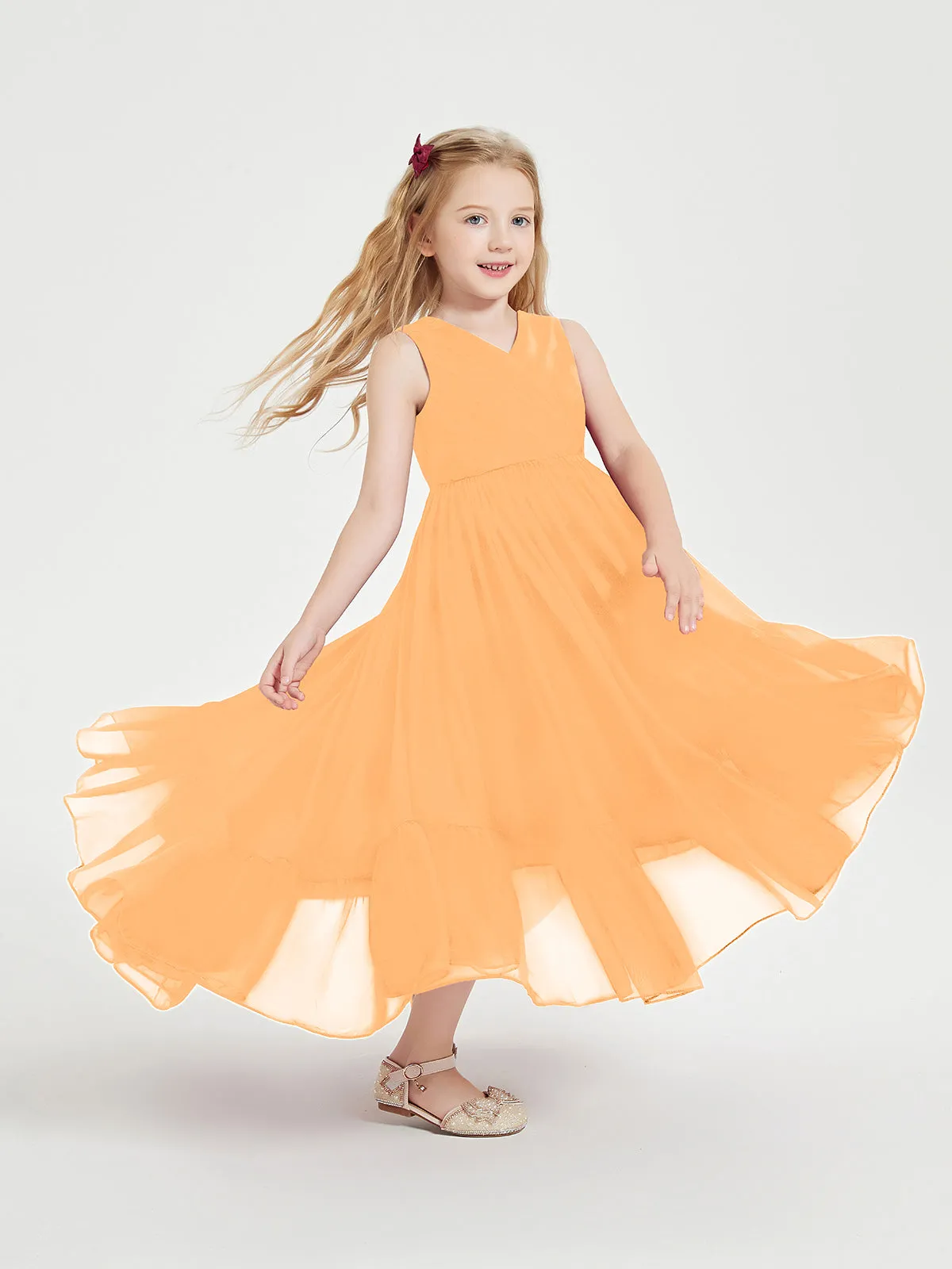 Boho Junior Bridesmaid Dresses Cascading Skirt Tangerine