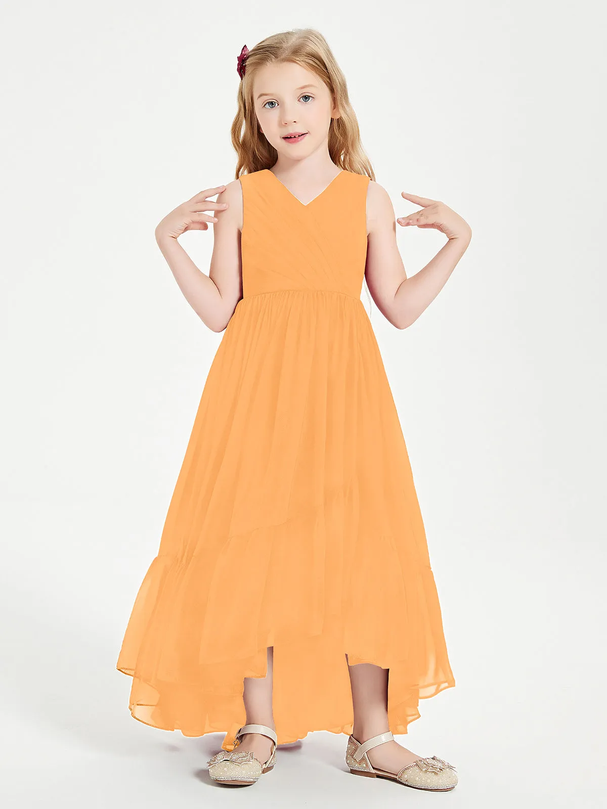 Boho Junior Bridesmaid Dresses Cascading Skirt Tangerine