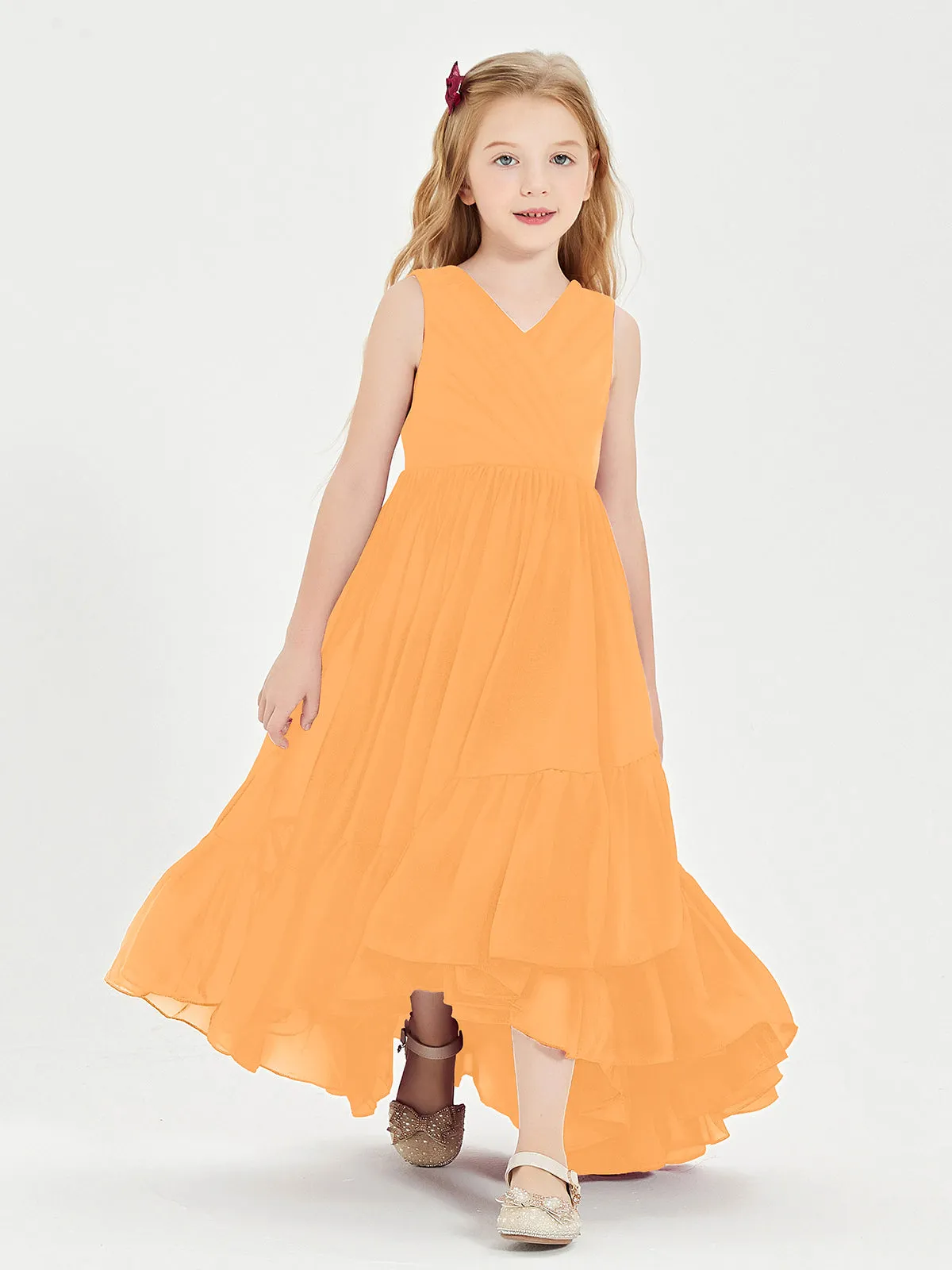 Boho Junior Bridesmaid Dresses Cascading Skirt Tangerine