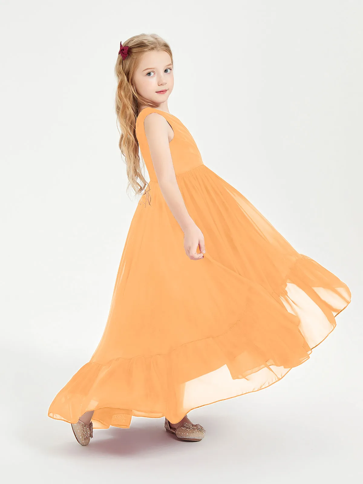 Boho Junior Bridesmaid Dresses Cascading Skirt Tangerine