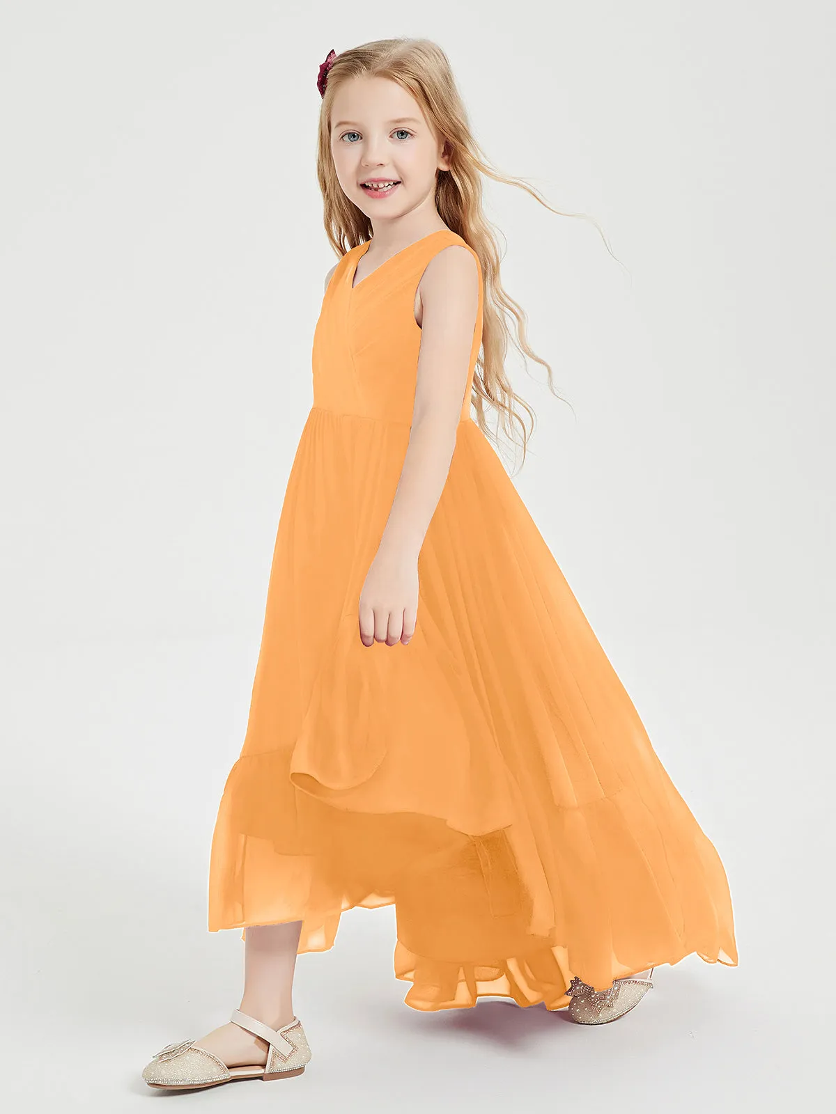 Boho Junior Bridesmaid Dresses Cascading Skirt Tangerine