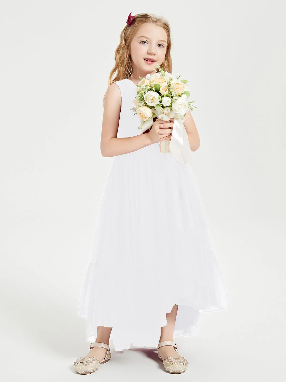 Boho Junior Bridesmaid Dresses Cascading Skirt White