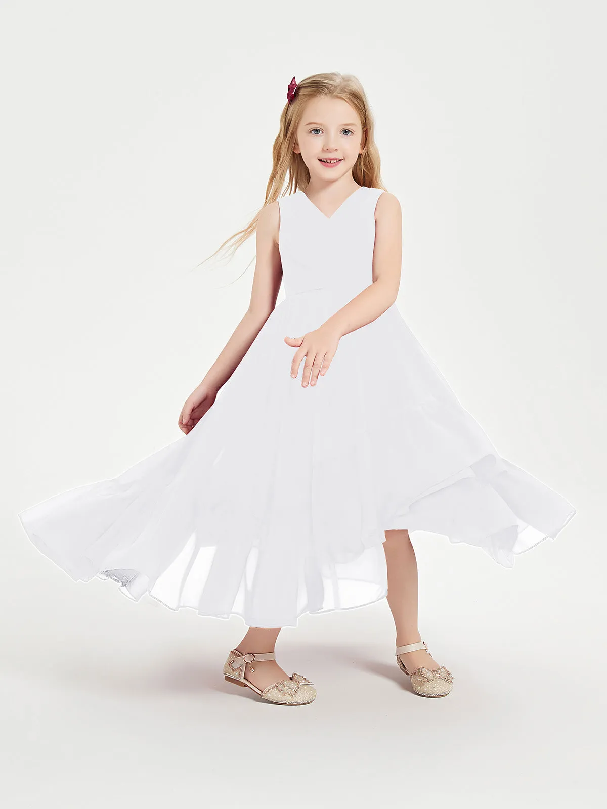 Boho Junior Bridesmaid Dresses Cascading Skirt White