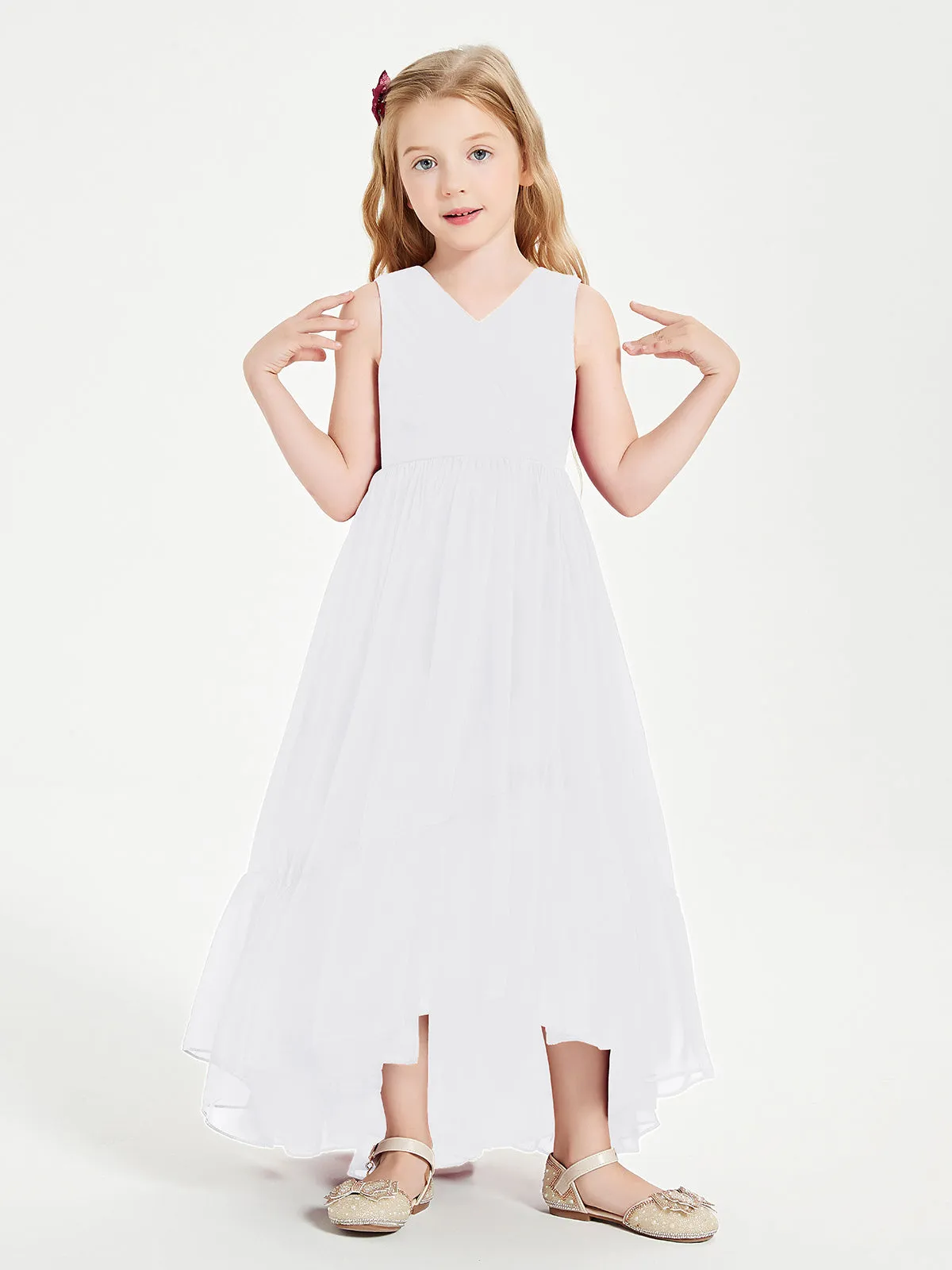 Boho Junior Bridesmaid Dresses Cascading Skirt White