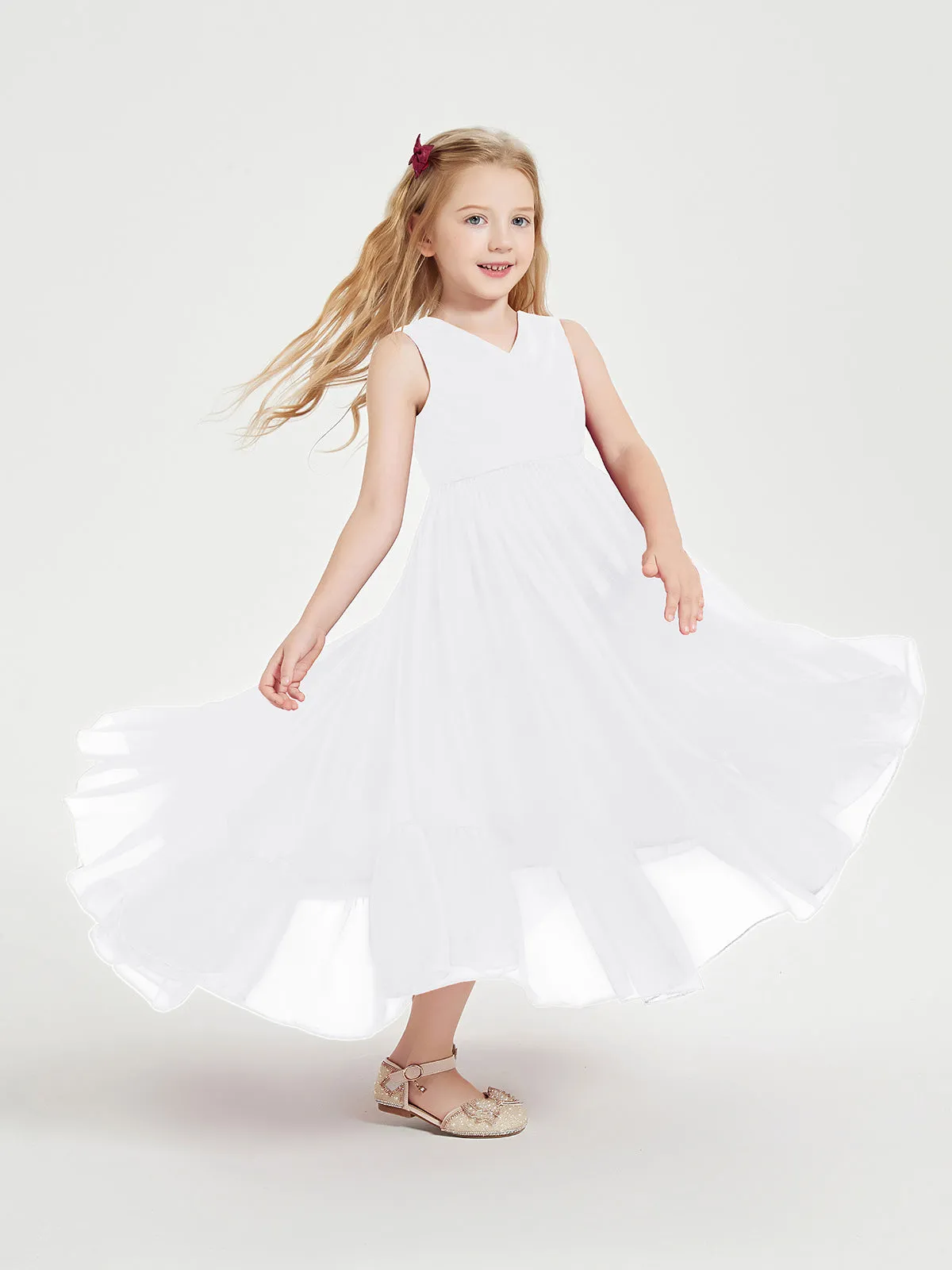 Boho Junior Bridesmaid Dresses Cascading Skirt White