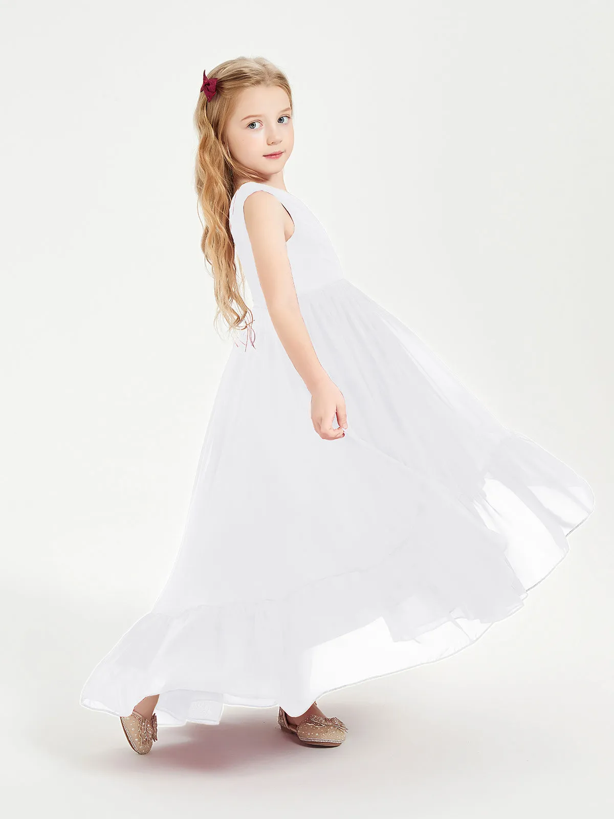 Boho Junior Bridesmaid Dresses Cascading Skirt White